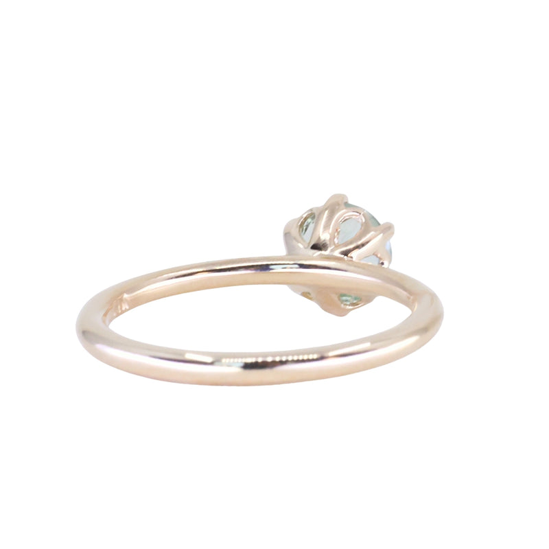 0.97ct Untreated Round Precision Cut Aqua Montana Sapphire Lotus Solitaire in 14k Yellow Gold