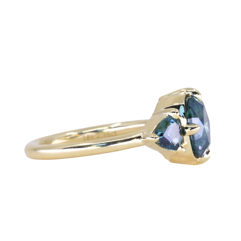 2.36ct Fancy Cushion Cut Montana Sapphire and Australian Sapphire Antique Compass Set Low Profile Ring in 18k Yellow Gold