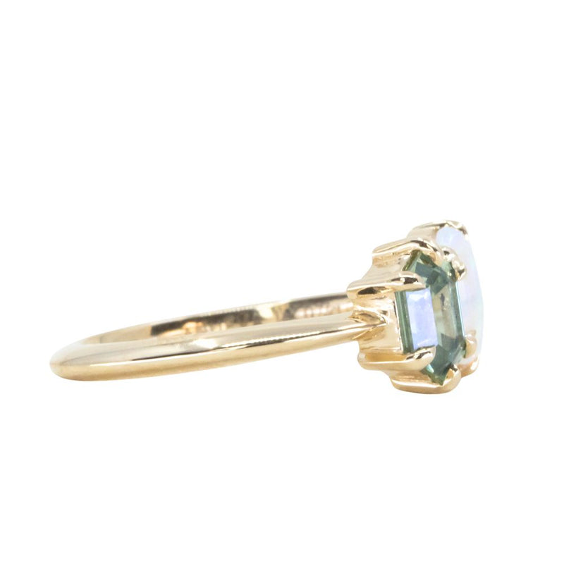 Toi Et Moi 0.74ct Hexagon Sapphire and Opal Ring in 14k Yellow gold