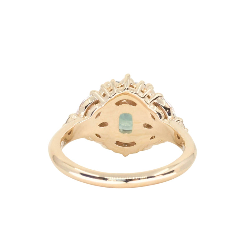 2.70ct Untreated Radiant Cut Montana Sapphire and Diamond Floral Halo in 14k Yellow Gold