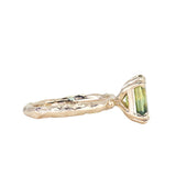 3.01ct Madagascar Parti Radiant Cut Sapphire Double Prong Evergreen Carved Stackable Solitaire in 14k Yellow Gold