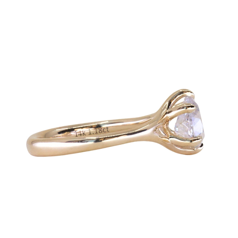 1.18ct Natural Canadian Pear Modern "Antique Cut" Diamond Low Profile Six Prong Split Shank Solitaire in 14k Yellow Gold