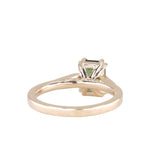 2.11ct Emerald Cut Teal Green Madagascar Sapphire and Diamond Vintage Cathedral Double Prong Ring in 14k Yellow Gold