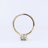 1.56ct Light Blue Green Montana Sapphire Four Prong Low Profile Milgrain and Diamond Ring in 14k Yellow Gold