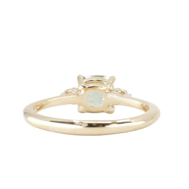 1.07ct Minty Seafoam Green Montana Sapphire and Diamond Dainty Three Stone Ring in 14k Yellow Gold