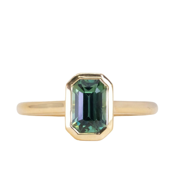 1.61ct Untreated Emerald Cut Green Sapphire Contemporary Bezel Set Ring in 18k Yellow Gold