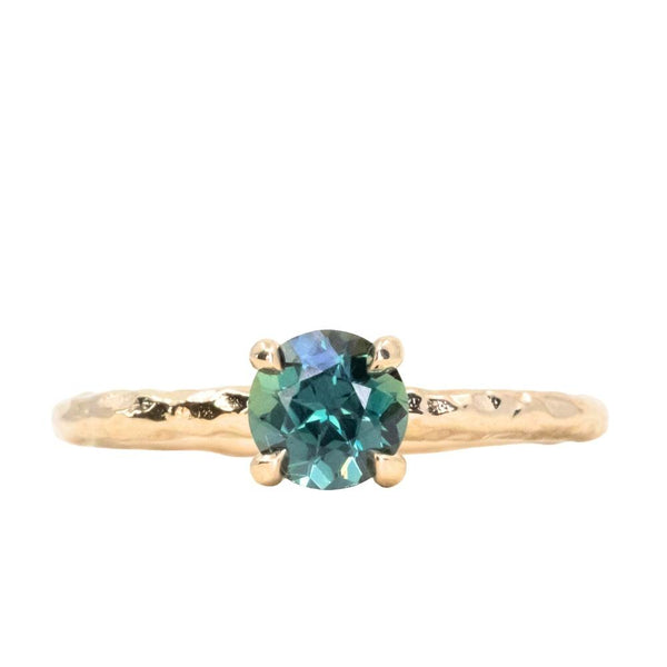 0.80ct Color-Shifting Untreated Tanzanian Sapphire Evergreen Carved Solitaire in 14k Yellow Gold