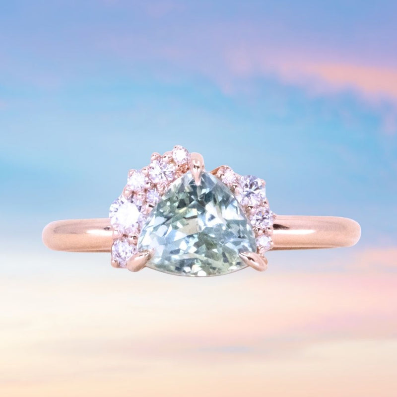 2.19ct Untreated Trillion Sapphire and Diamond Asymmetrical Cluster Ring in 14k Rose Gold