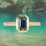 1.61ct Untreated Emerald Cut Green Sapphire Contemporary Bezel Set Ring in 18k Yellow Gold