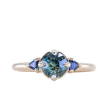 1.21ct Tanzanian Earthy Sapphire and Trillion Blue Sapphire Low Profile Ring in 14k Yellow Gold