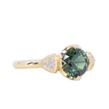 1.48ct Round Brilliant Green Australian Sapphire and Natural Trillion Diamond Antique Compass Set Low Profile Ring in 18k Yellow Gold