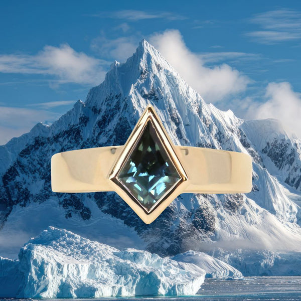 1.27ct Australian Kite Sapphire Bezel Set "Signet" Style Wide Band Solitaire in 14k Yellow Gold