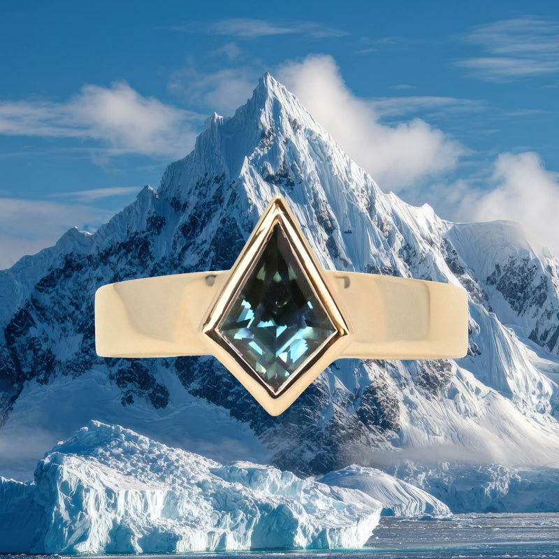 1.27ct Australian Kite Sapphire Bezel Set "Signet" Style Wide Band Solitaire in 14k Yellow Gold