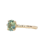 1.23ct Oval Seafoam Green Montana Sapphire Evergreen Carved 4 Prong Solitaire in 14k Yellow Gold