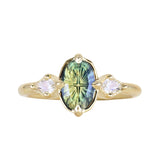 1.45ct Parti Australian Fantasy Cut Sapphire and White Australian Kite Sapphire Antique Milgrain Three Stone Low Profile Ring in 18k Yellow Gold