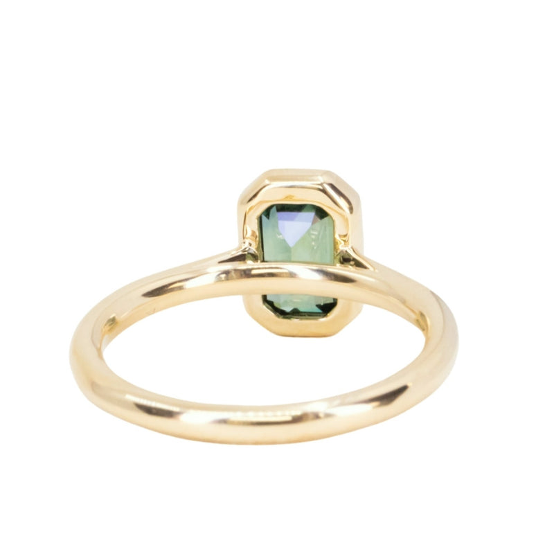 1.61ct Untreated Emerald Cut Green Sapphire Contemporary Bezel Set Ring in 18k Yellow Gold