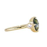 1.45ct Parti Australian Fantasy Cut Sapphire and White Australian Kite Sapphire Antique Milgrain Three Stone Low Profile Ring in 18k Yellow Gold