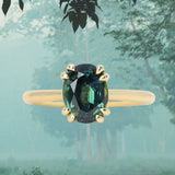 2.03ct Untreated Australian Oval Parti Sapphire Cathedral Double Prong Solitaire in 18k Yellow Gold
