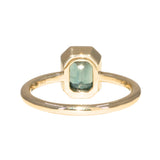 1.26ct Australian Untreated Emerald Cut Caribbean Teal Sapphire Low Profile Bezel Ring in 14k Yellow Gold