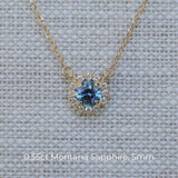 Dainty 14k Yellow Gold Montana Sapphire and Diamond Halo Necklaces