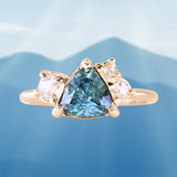 1.23ct Teal Montana Sapphire and Genuine Antique Diamond Mountainscape Ring in 14k Yellow Gold