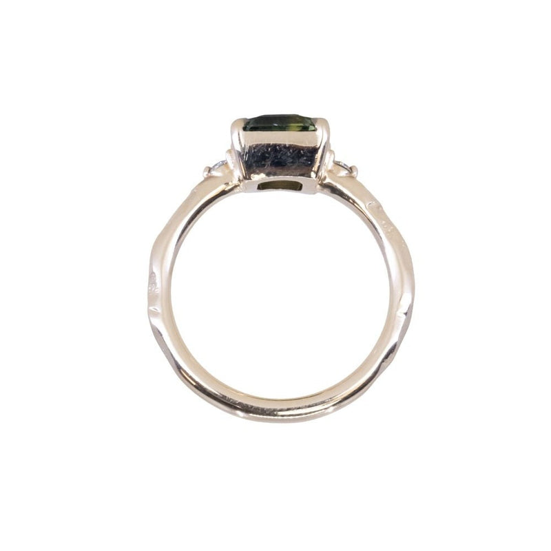 1.64ct Parti Madagascar Emerald Cut Sapphire and Diamond Low Profile Evergreen East-West Ring in 14k Yellow Gold