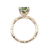 3.01ct Madagascar Parti Radiant Cut Sapphire Double Prong Evergreen Carved Stackable Solitaire in 14k Yellow Gold