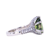 3.93ct Green Australian Pear Sapphire Diamond-Studded Tapered Solitaire in 14k Blackened Gold