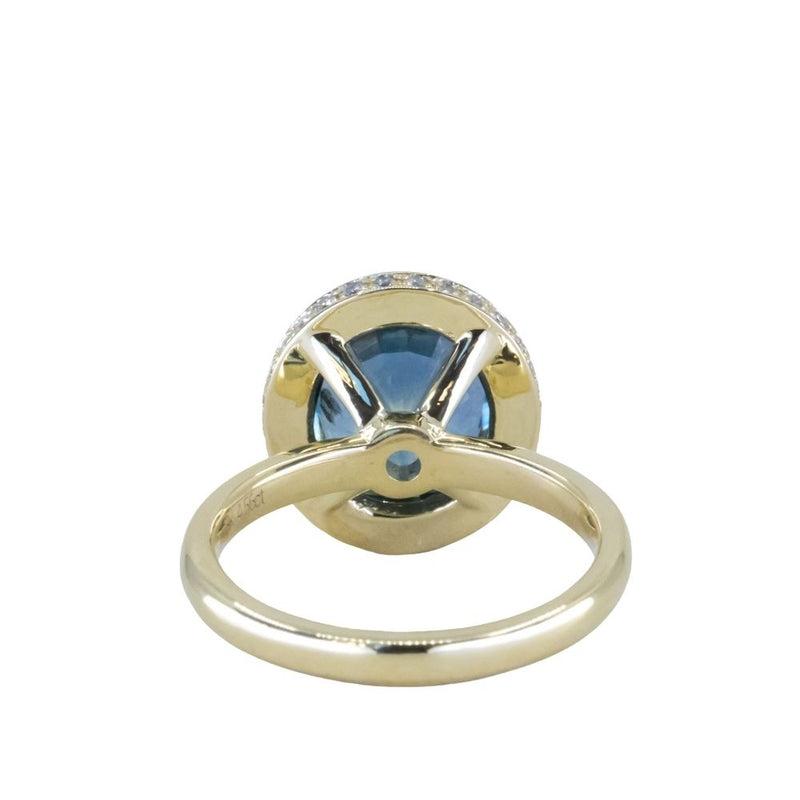 4.56ct Oval Blue Montana Sapphire "Corona" Style Halo Stackable Ring in 18k Yellow Gold