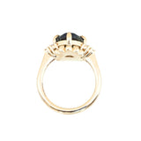 3.10ct Cushion Cut Untreated Umba Teal Green Sapphire Scalloped Diamond Cluster Ring in 14k Yellow Gold