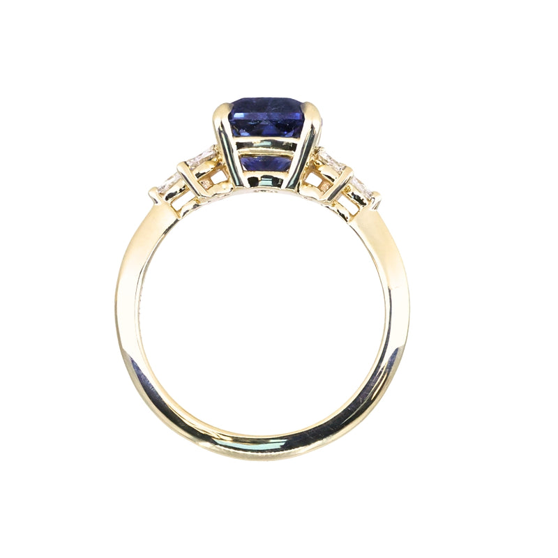 2.73ct Cushion Cut Moyo Sapphire and Marquise Diamond Cluster Ring in 18k Yellow Gold