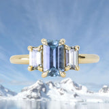 1.22ct Emerald Cut Untreated Montana Sapphire and Montana Sapphire Sides Three Stone Ring in 18k Yellow Gold