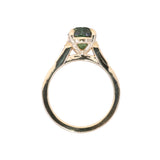 3.22ct Teal Oval Madagascar Sapphire and Diamond Vintage Cathedral Four Prong Ring in 14k Yellow Gold