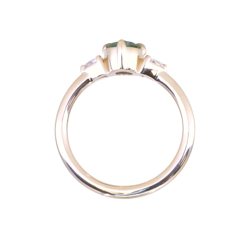 0.73ct Oval Unheated Montana Sapphire and Trillion Diamond Low Profile Ring in 14k Yellow Gold