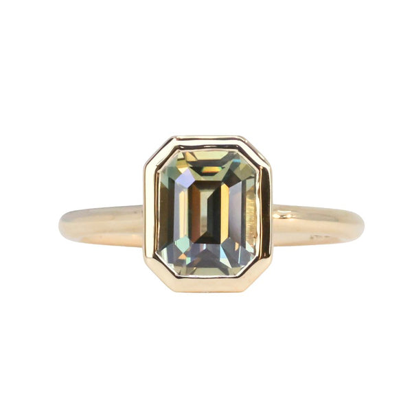 2.60ct Multicolor Emerald Cut Sapphire Low Profile Bezel Ring in 14k Yellow Gold
