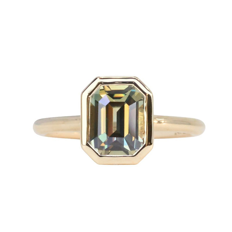 2.60ct Multicolor Emerald Cut Sapphire Low Profile Bezel Ring in 14k Yellow Gold