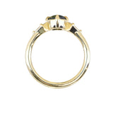 1.45ct Parti Australian Fantasy Cut Sapphire and White Australian Kite Sapphire Antique Milgrain Three Stone Low Profile Ring in 18k Yellow Gold