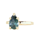 2.01ct Teal Pear Madagascar Sapphire Flat Band 5 Prong Solitaire in 18k Yellow Gold