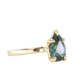 2.01ct Teal Pear Madagascar Sapphire Flat Band 5 Prong Solitaire in 18k Yellow Gold