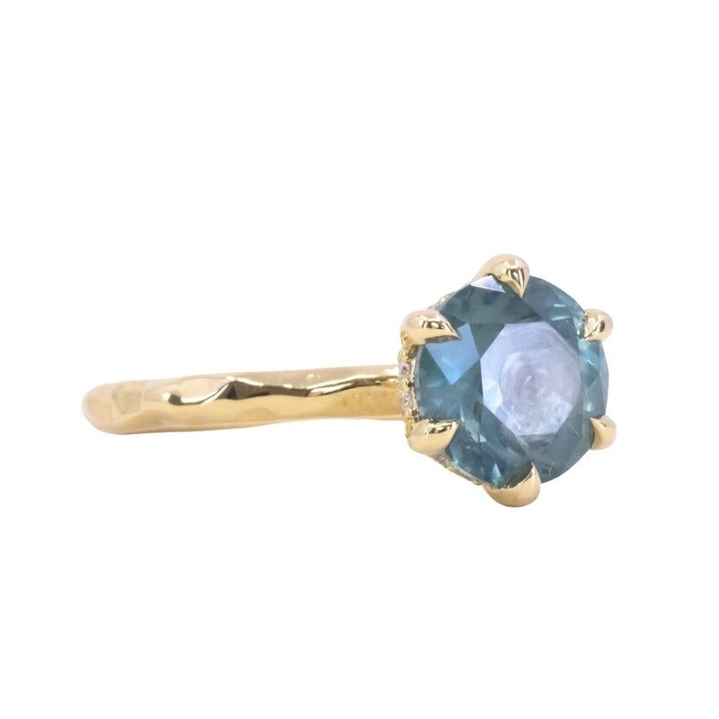 2.77ct Untreated Silky Montana Sapphire Six Prong Evergreen Hidden Halo Solitaire in 18k Yellow Gold