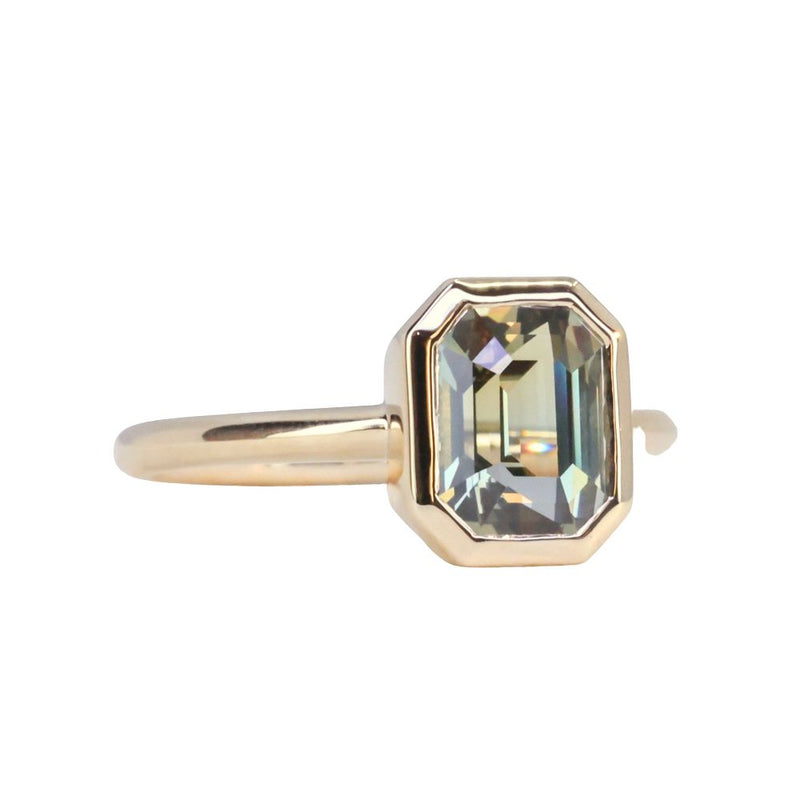 2.60ct Multicolor Emerald Cut Sapphire Low Profile Bezel Ring in 14k Yellow Gold