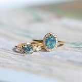 1.63ct Oval Untreated Madagascar Teal Sapphire Antique-Style Diamond Halo Ring in 14k Yellow Gold