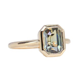 2.60ct Multicolor Emerald Cut Sapphire Low Profile Bezel Ring in 14k Yellow Gold