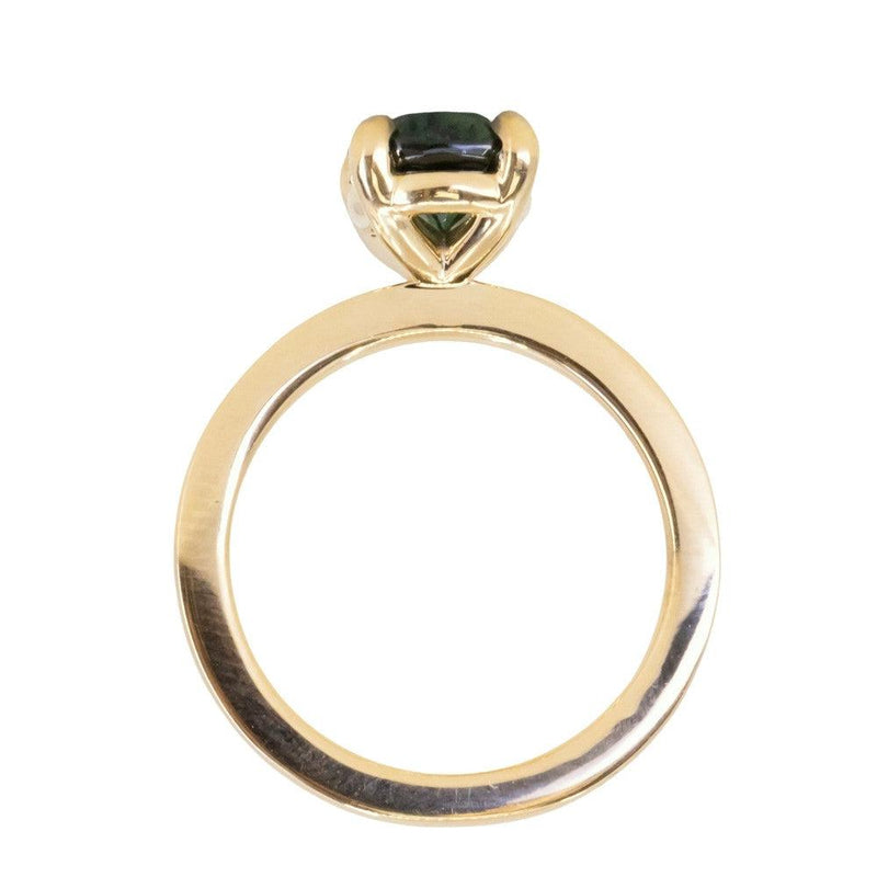 2.01ct Teal Pear Madagascar Sapphire Flat Band 5 Prong Solitaire in 18k Yellow Gold