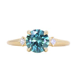 1.62ct Round Teal Green Montana Sapphire and Princess Cut Diamond Rapids Low Profile Ring in 18k Yellow Gold