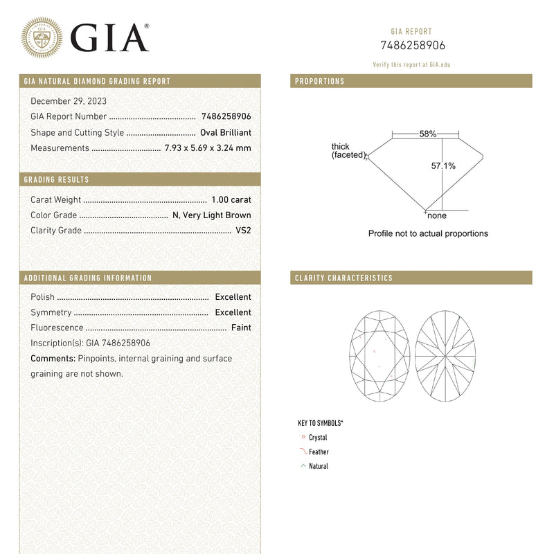 1.00ct 7.93x5.69x3.24mm GIA VS2 N Oval Brilliant 24842-01