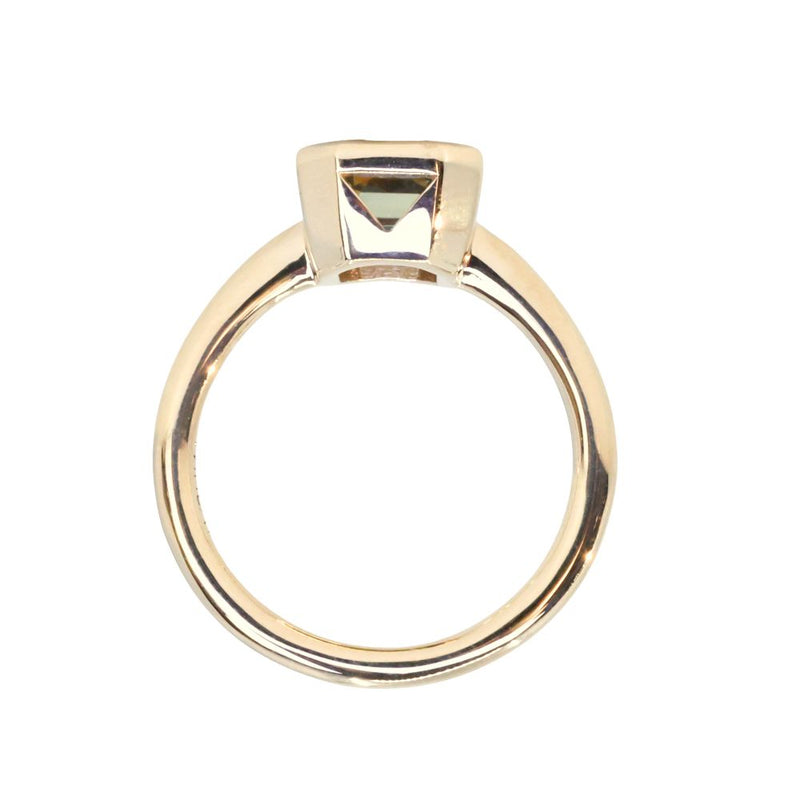 2.60ct Multicolor Emerald Cut Sapphire Low Profile Bezel Ring in 14k Yellow Gold