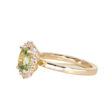 1.64ct Elongated Cushion Cut Green Montana Sapphire Antique-Style Diamond Halo Ring in 14k Green Gold