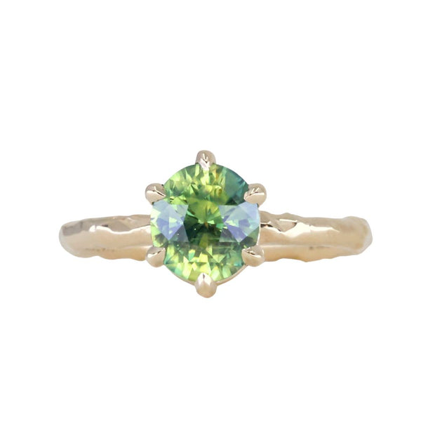 2.0ct Oval Untreated Green Parti Madagascar Sapphire Six Prong Evergreen Solitaire in 14k Yellow Gold
