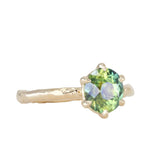 2.0ct Oval Untreated Green Parti Madagascar Sapphire Six Prong Evergreen Solitaire in 14k Yellow Gold
